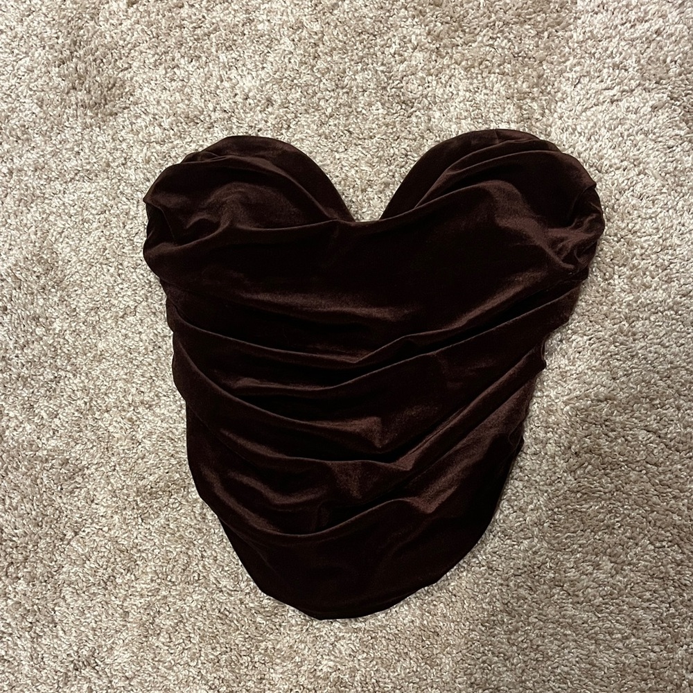 Express Corset Style Velvet Strapless Sweetheart Top Chocolate Brown
